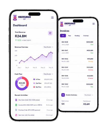 Okovango ERP mobile dashboard for African businesses